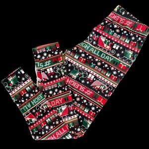“Sleigh All Day” Juniors M (7-9) Velvety Soft Micro Fleece Christmas Leggings